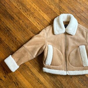 GAP vegan suede Sherpa trim bomber jacket
